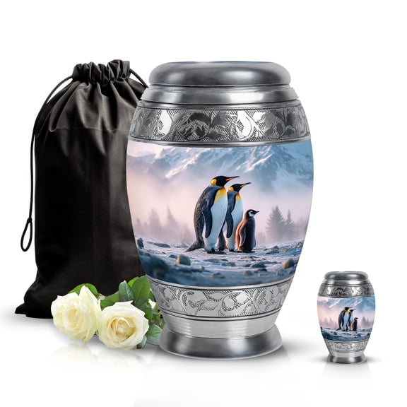 SABURIAL Penguin Urn - Human Remains Urn - Combo - 10 Inch Large With 3 Inch - Small Decorative Urns - Large Urns For Male & Female - Funeral For Men & Women