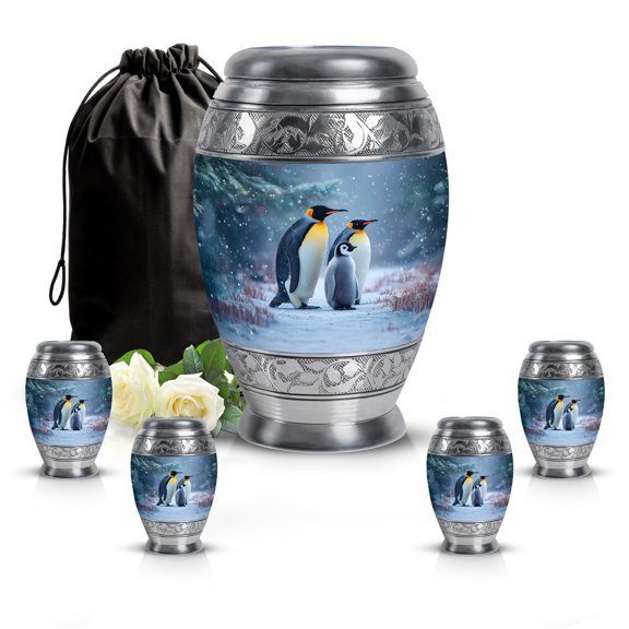 SABURIAL Penguin Urn - Small Keepsake Urn - Combo - 10 Inch Large With 3 Inch - Human Remains Urns For Mom & Dad - Funeral Decorative Ashes - Memorial Ash Urns Mini