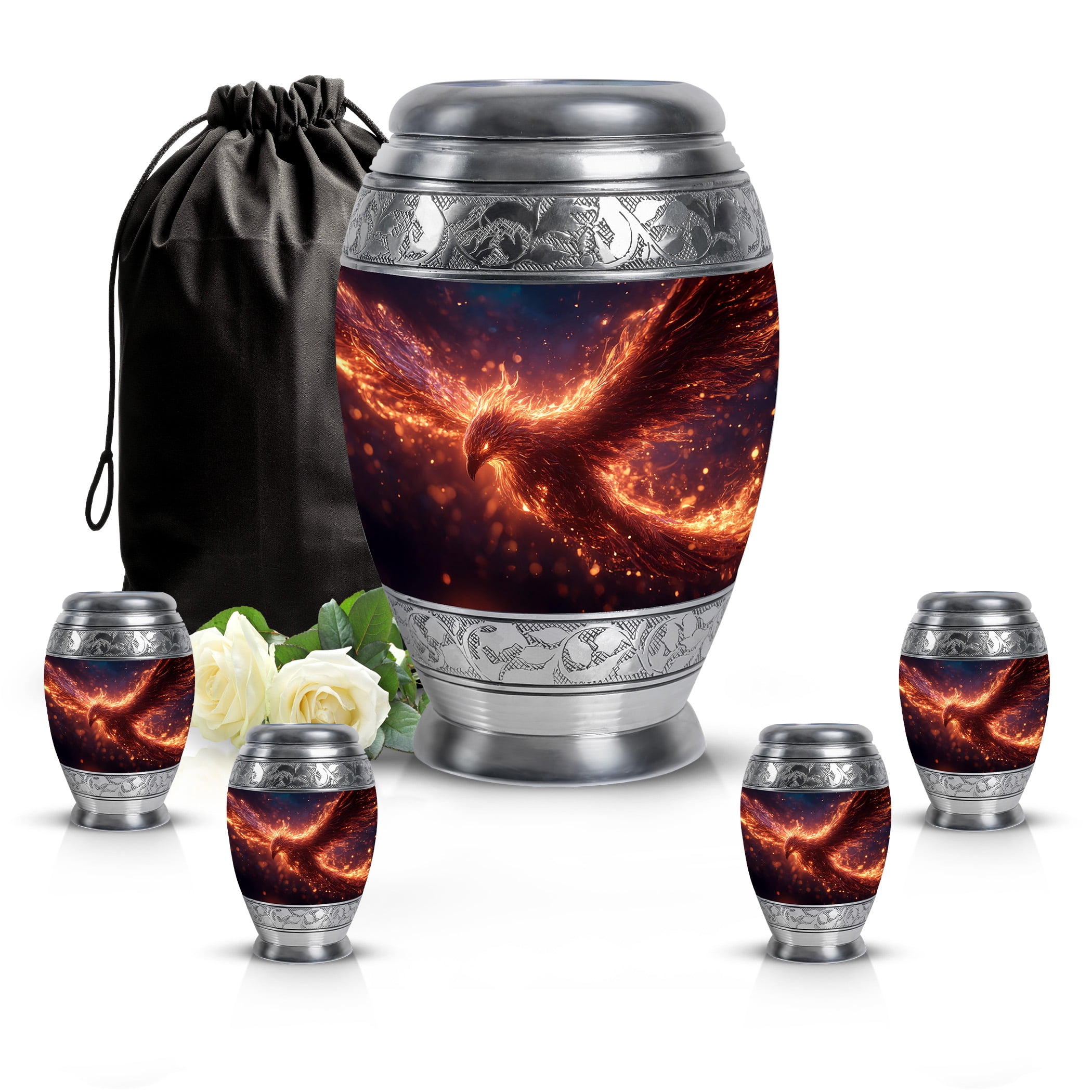 SABURIAL Phoenix Urn - Human Remains Urn For Mom & Dad - Combo - 10 Inch Large With 3 Inch - Memorial Urns For Men & Women - Cremation Keepsakes For Ashes - Burial Urns For Human