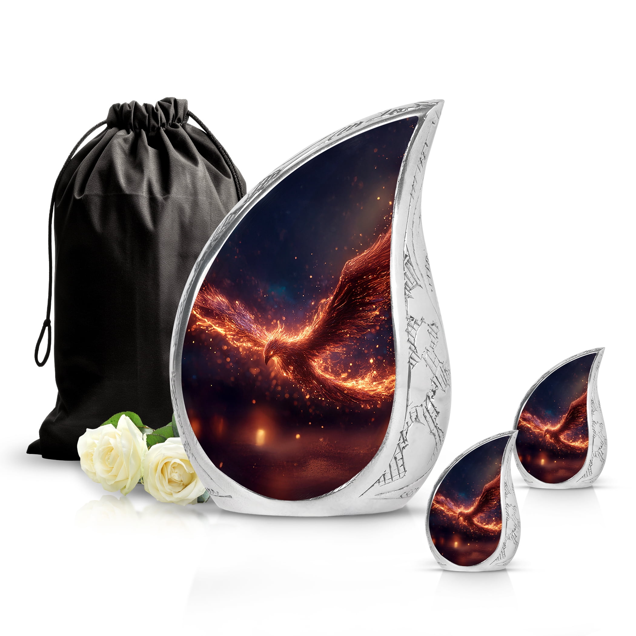 SABURIAL Phoenix Urn - Large Urns for Adult Human Ashes - Decorative Handcrafted Burial Urn for Female Ash - Cremation Urns for Human Remain s - Combo - 10 Inch Large & 3 Inch