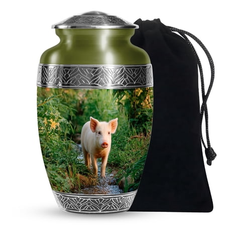 SABURIAL Pig Urn - Beautiful Funeral Urns For Human Ashes - Large Burial Urns For Men Ash - Memorial Urn For Human Remains - 10 Inch Large With Velvet Bag