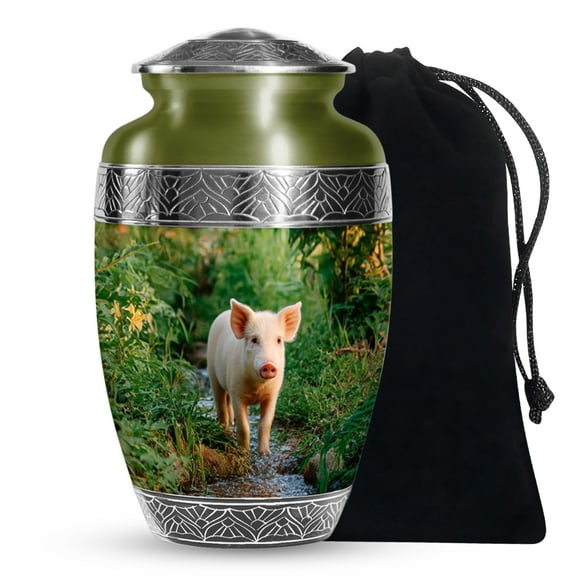 SABURIAL Pig Urn - Beautiful Funeral Urns For Human Ashes - Large Burial Urns For Men Ash - Memorial Urn For Human Remains - 10 Inch Large With Velvet Bag