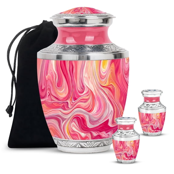 SABURIAL Pink Urn - Unique Urn - Combo 2 - Large With 3 Inch Pack Of 2 - Human Remains For Mom & Dad - Mini Cremation Urns - Adult Funeral Urns