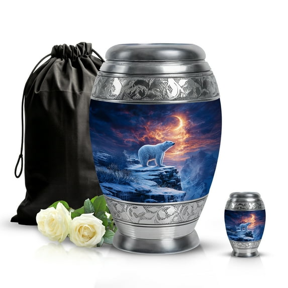 SABURIAL Polar Bear Urn - Small Decorative Urn - Combo - 10 Inch Large With 3 Inch - Human Remains Urns - Funeral Urns For Men & Women - Memorial Ashes For Adult