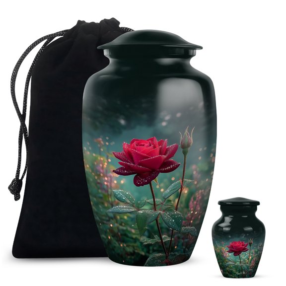 SABURIAL Rose Urn - Large Funeral Urn for Adult Women Ashes - Keepsake Urns for Burial - Decorative Urns for Male & Female - Combo of 10 Inch & 3 Inch