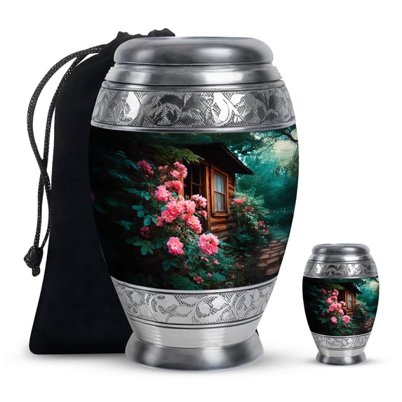SABURIAL Rose Urn - Large Urns For Human Ashes Adult Man - Funeral Urns - Decorative Burial Urn For Mom & Dad - Combo Of 10 Inch & 3 Inch