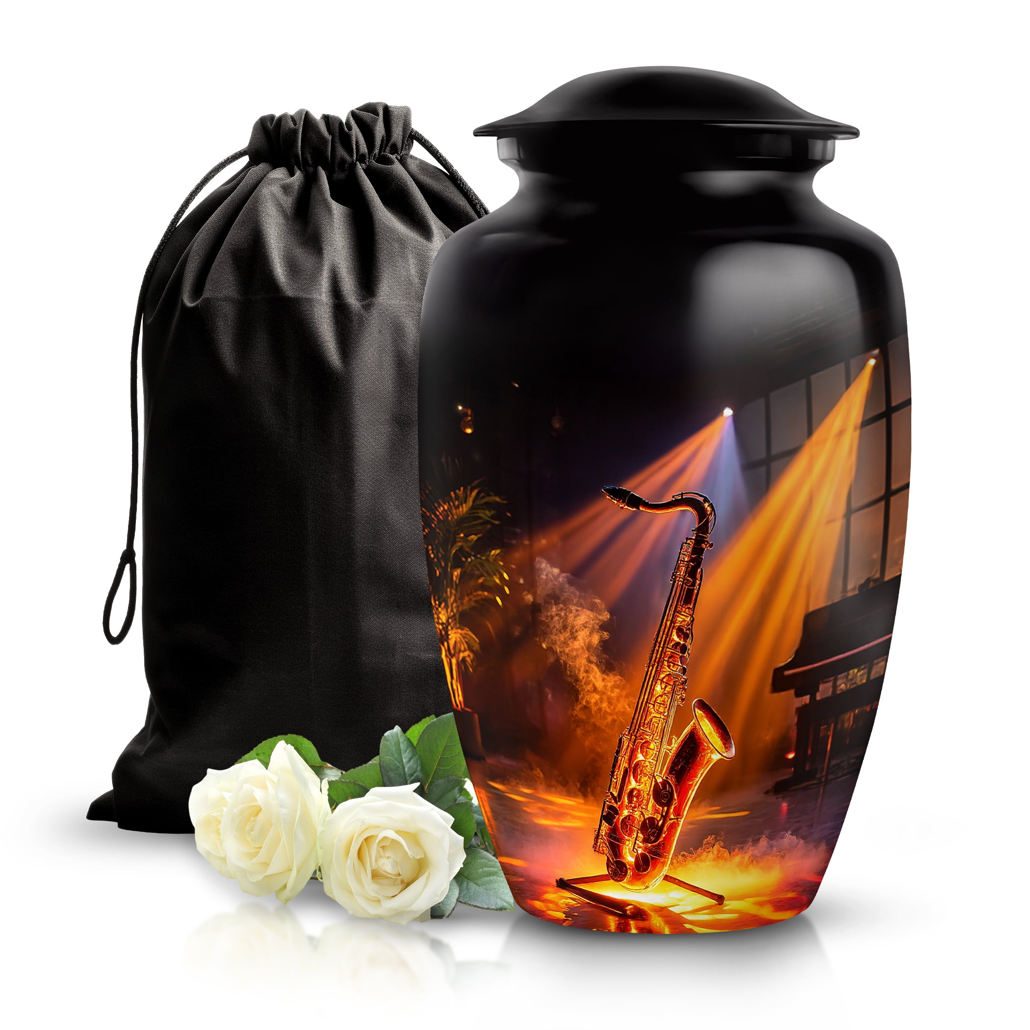 SABURIAL Saxophone Urn - Beautiful Handmade Burial Cremation Urn For Ashes - Urns For Human Ashes - Memorial Tribute Urns For Adult Male & Female Ash - 10 Inch - Large With Velvet Bag