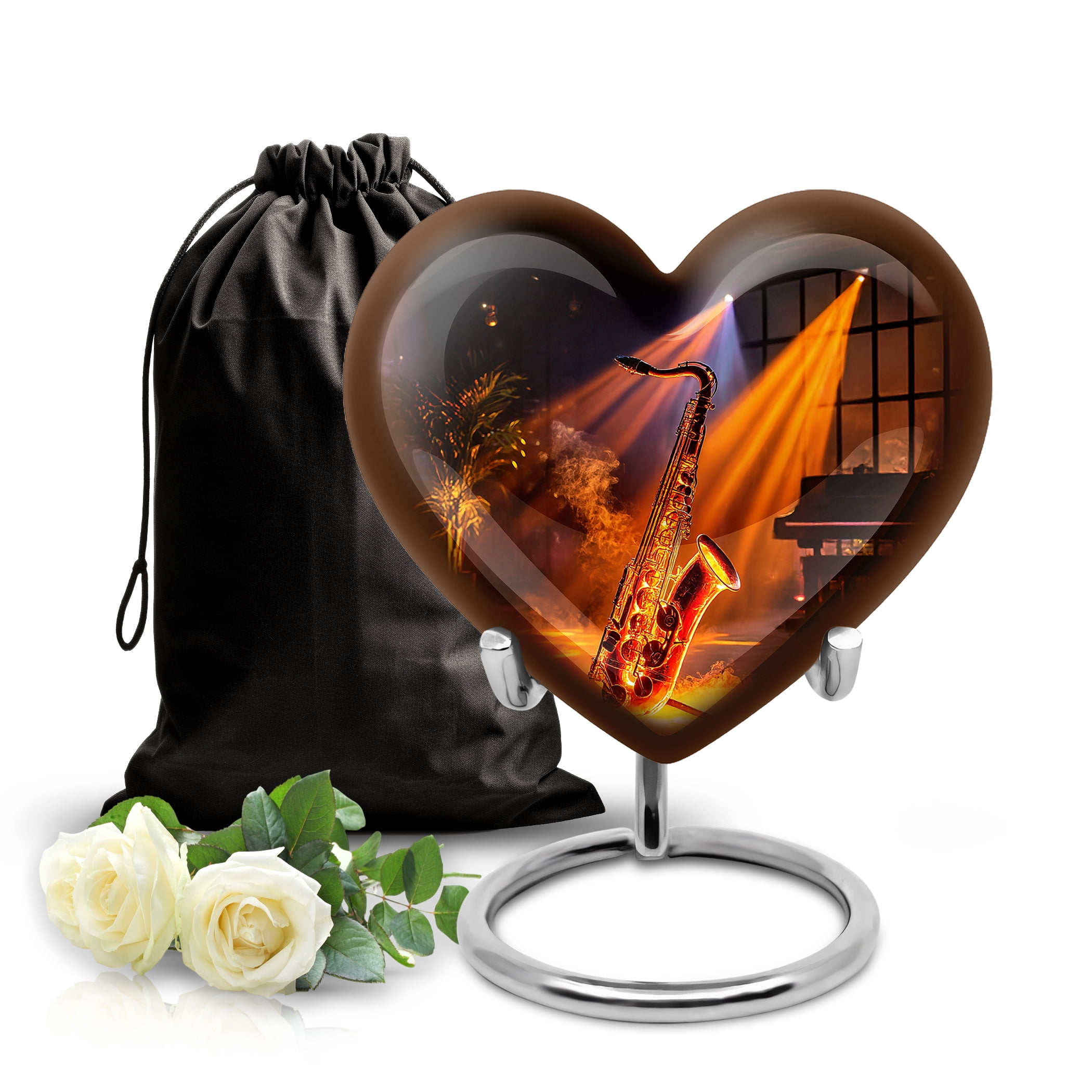 SABURIAL Saxophone Urn Honor Your Loved Ones With Decorative Urns - Memorial For Male & Female - 8 Inch - Large With Velvet Bag - Large Cremation For Adult Men & Women - Burial Urn - Funeral Urns