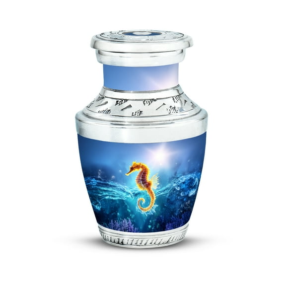 SABURIAL Sea Horse Urn - Mini Burial Urns for Male & Female Ash - Decorative Handcrafted Cremation Urn for Mom & Dad Ash - Beautiful Keepsake Urn - 3 Inch - Pack of 1