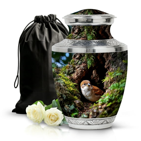 SABURIAL Sparrow Urn - Cremation Urn Human Ashes - 10 Inch - Large With Velvet Bag - Ash Urns For Men & Female - Memorial Ashes - Large Decorative Urns