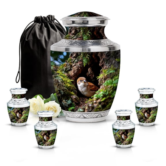SABURIAL Sparrow Urn - Memorial Keepsakes For Ashes - Combo - 10 Inch Large With 3 Inch - Large Funeral Urns - Cremation Urn For Adults - Small Ashes Keepsake Urns