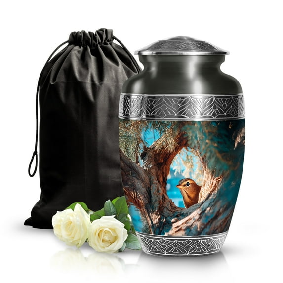SABURIAL Sparrows Urn - Perfect Large Memorial Urn for Human Ashes - Beautiful Decorative Adult Urns for Ash - Unique Urns for Ashes - 10 Inch - Large with Velvet Bag