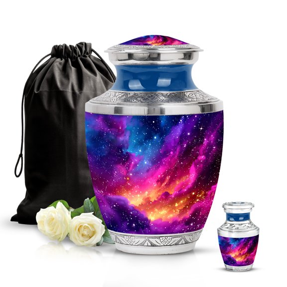 SABURIAL Star Galaxy Urn - Beautiful Burial Urn For Human Ashes - Perfect Tribute Urns For Male & Female Ash - Memorial Urns For Huaman Remains - Combo - 10 Inch Large & 3 Inch Small