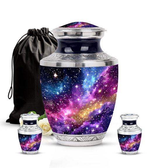SABURIAL Star Galaxy Urn - Mini Funeral Urns For Dad Ashes - Large Burial Urn For Men & Women Ash - Mini Cremation Urns For Adult Ash - Combo - 10 Inch Large & 3 Inch Small