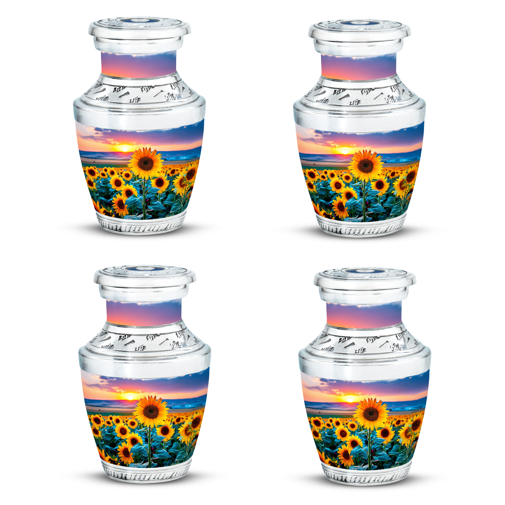 SABURIAL Sunflower Urn - Adult Urn Human Remains - 3 Inch - Pack Of 4 - Small Urns For Ashes Keepsake - Unique Urns For Human Ashes - Memorial Burials For Ash