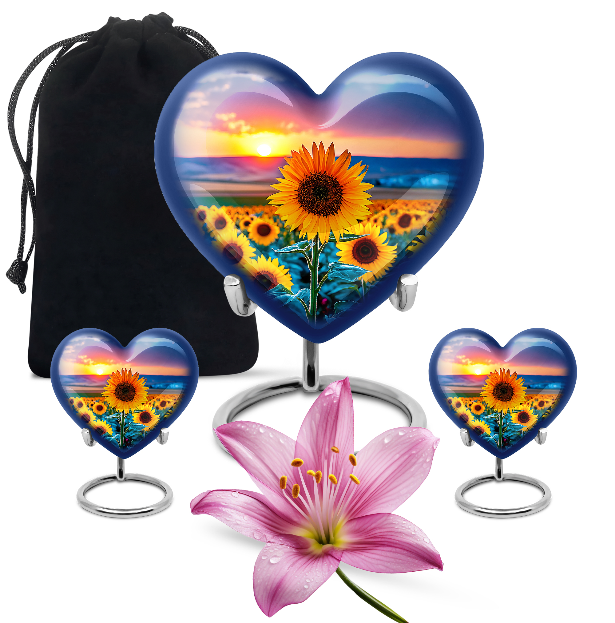 SABURIAL Sunflower Urn - Cremation Keepsake Urn For Human Ashes Adult - Combo Of 8 Inch & 3 Inch - Small Burial Urns For Women