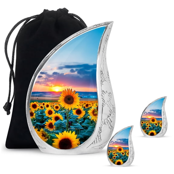 SABURIAL Sunflower Urn - Funeral Cremation Urn for Ashes - Combo 2 - Large with 3 Inch Pack of 2 - Burial Urns - Human Remains for Mom & Dad - Decorative Urns for Adult
