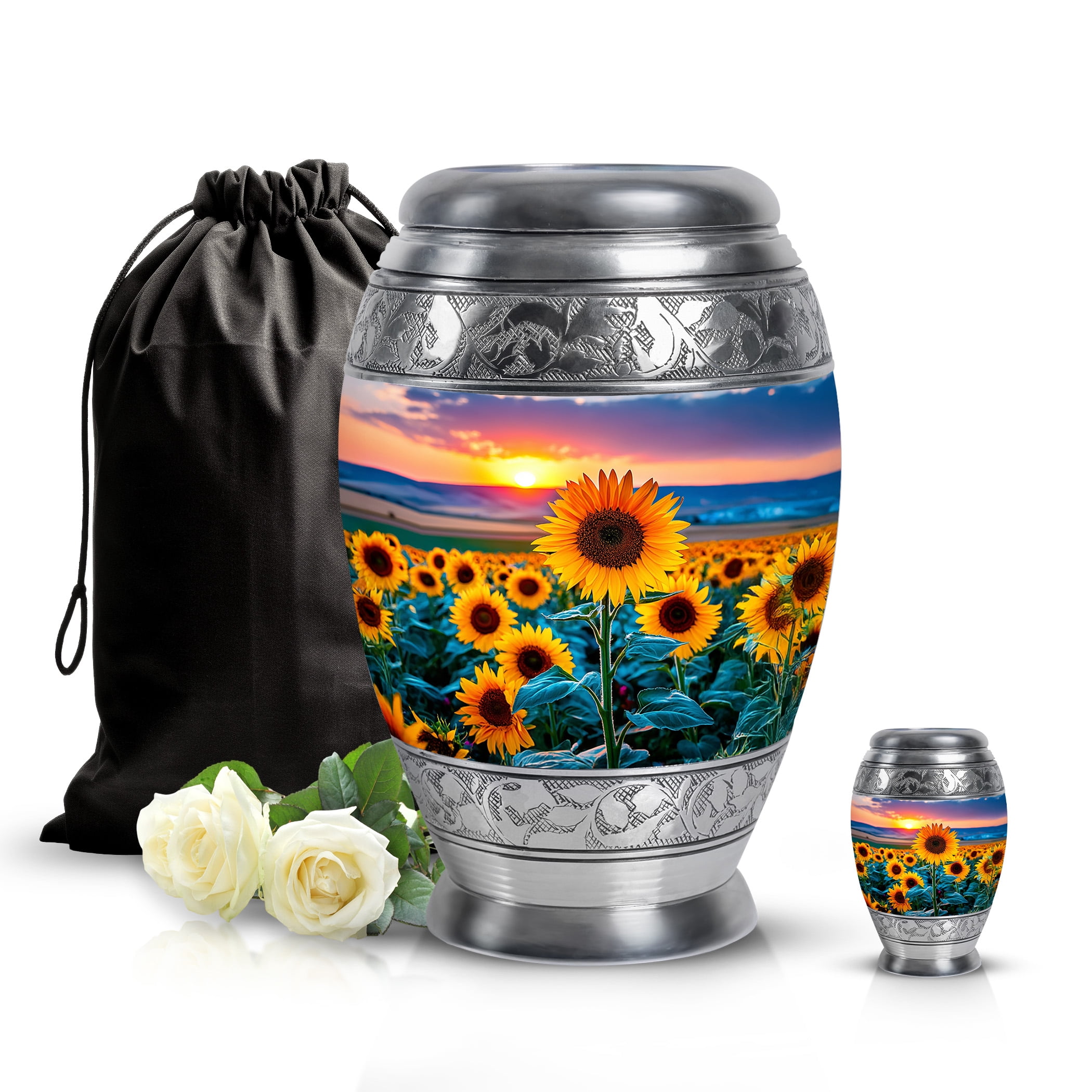 SABURIAL Sunflower Urn - Large Memorial Urn - Small Keepsake Urns For Human Ashes - Combo Of 10 Inch & 3 Inch - Mini Urns For Human Ashes Adult Male Burial