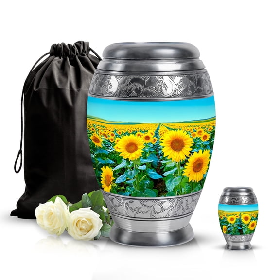 SABURIAL Sunflower Urn - Little Burial Urns For Ashes For Women - Keepsake Cremation Urns For Men - Combo Of 10 Inch & 3 Inch - Decorative Urn For Mom & Dad