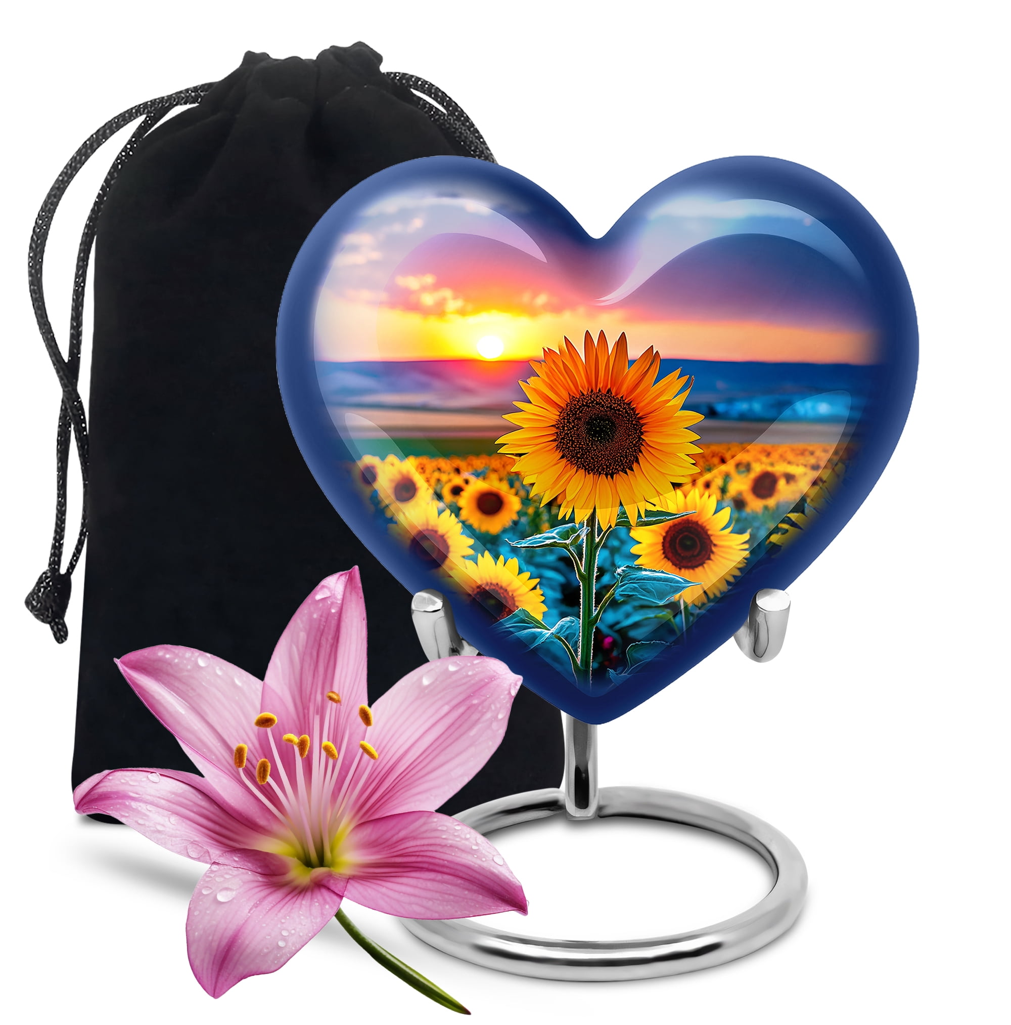 SABURIAL Sunflower Urn - Memorial Urn For Mom & Dad - 8 Inch - Large Cremation Urns For Ashes For Women & Men