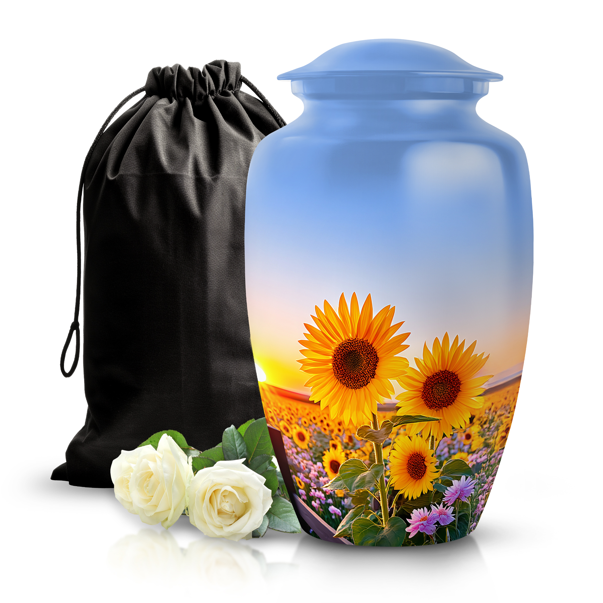 SABURIAL Sunflower Urn - Memorial Urn for Human Ash - 10 Inch - Large with Velvet Bag - Ashes Urns Human Remains - Funeral Decorative Ashes - Burial Adult Urns