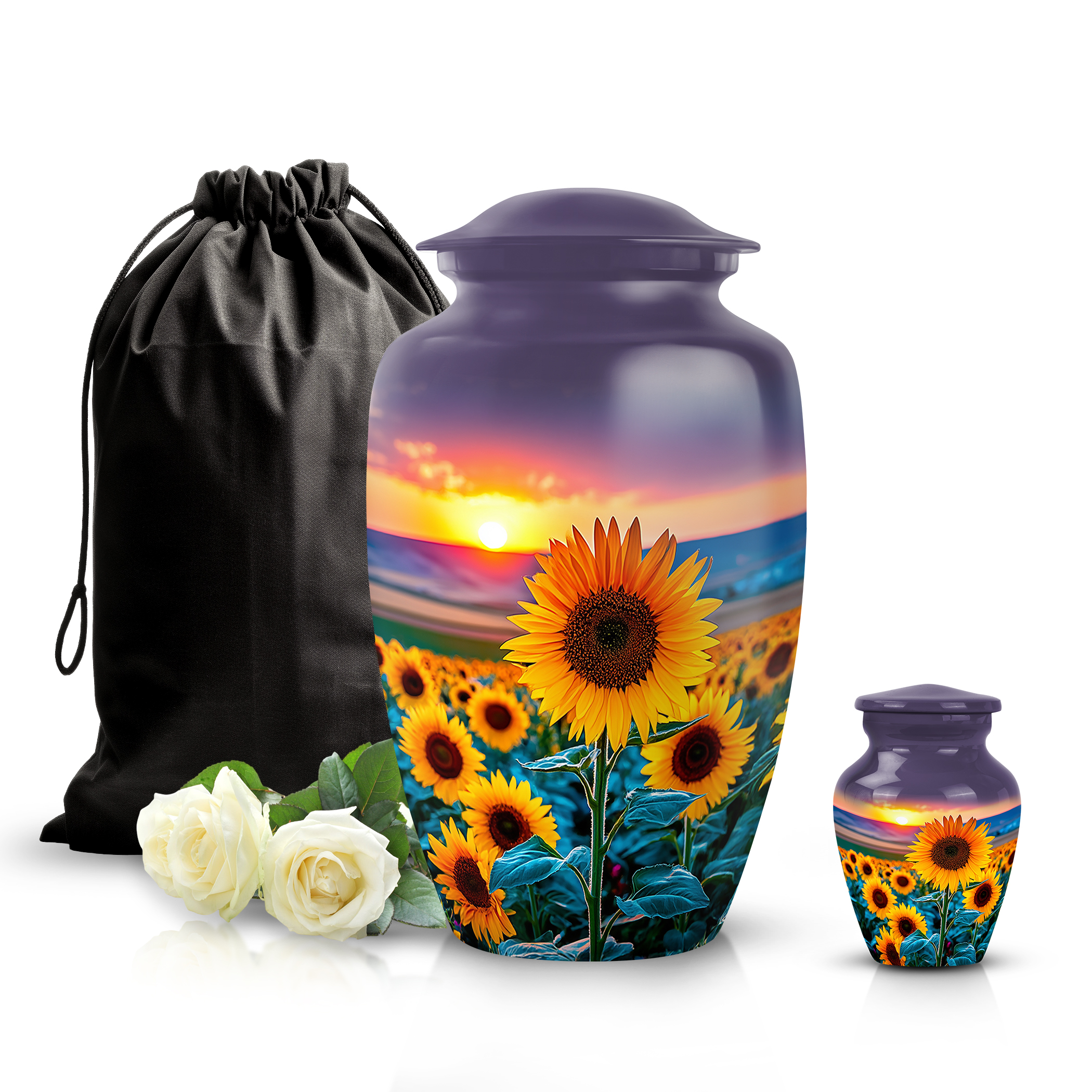 SABURIAL Sunflower Urn - Memorial Urn for Human Ashes - Combo 1 - Large with 3 Inch Pack of 1 - Human Remains for Mom & Dad - Decorative Urns for Adult - Burial Urns