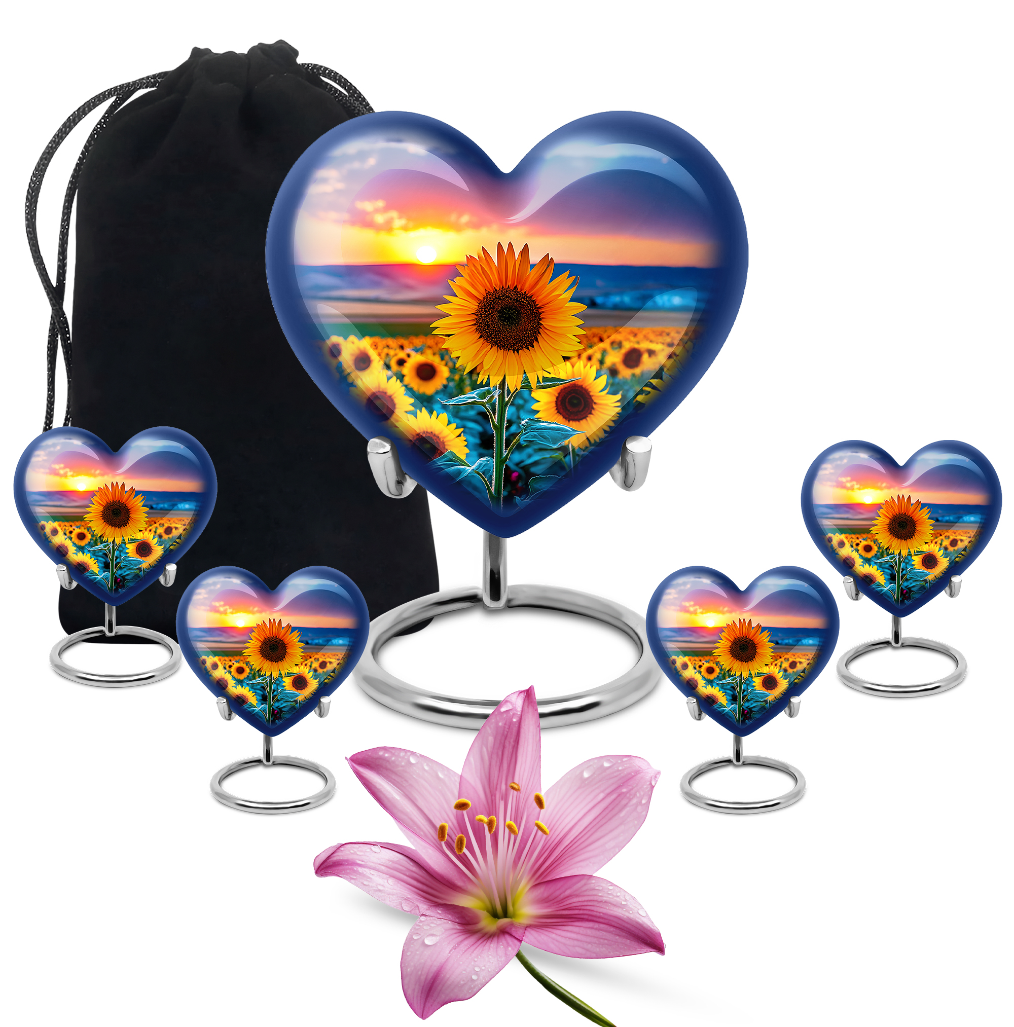 SABURIAL Sunflower Urn - Mini Burial Urn For Ashes For Women & Men - Combo Of 8 Inch & 3 Inch - Large Funeral Urns For Human Ashes Adult Female