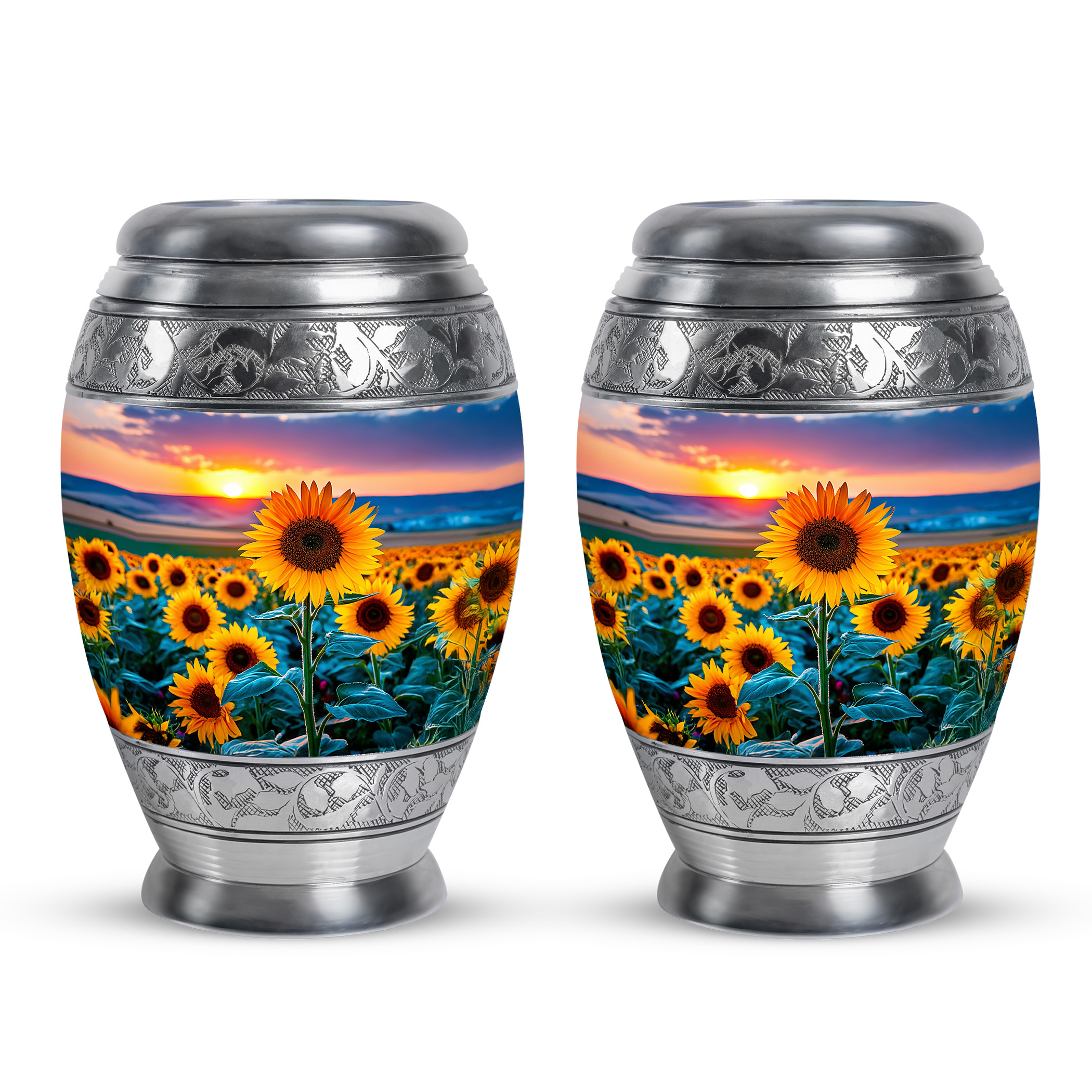 SABURIAL Sunflower Urn - Mini Burial Urns For Human Ashes Adult Man - Keepsake Funeral Urns - 3 Inch Set Of 2 - Little Decorative Urn For Female
