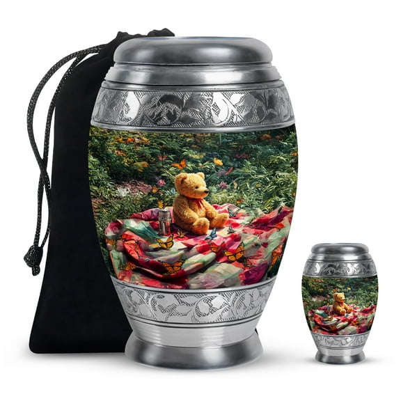 SABURIAL Teddy Bear Urn - Decorative Burial Urn - Memorial Urns - Combo Of 10 Inch & 3 Inch - Large Funeral Urns For Human Ashes Adult Female