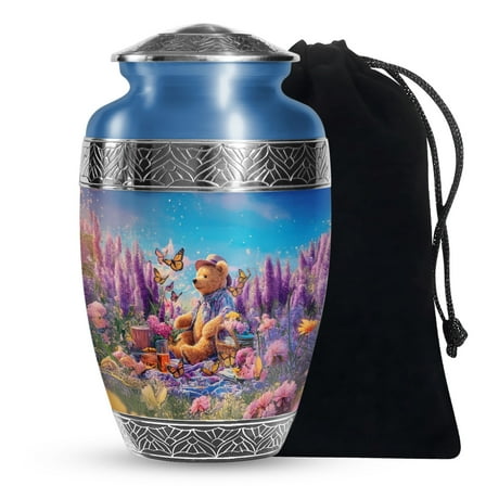 SABURIAL Teddy Bear Urn - Lovely Funeral Urns For Adult Women Ash - Perfect Memorial Cremation Urn For Human Remains - Burial Urns For Men Ashes - 10 Inch Large With Velvet Bag