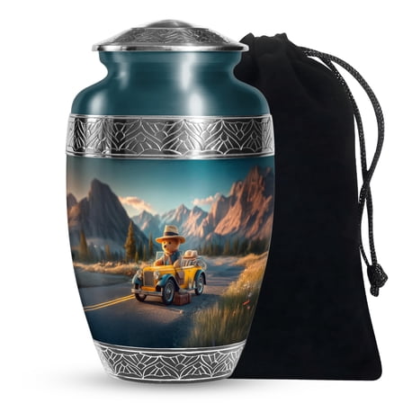 SABURIAL Teddy Bear Urn - Pefect Large Urns For Cremation - Burial Urn For Human Adult Ashes - Lovely Handmade Funeral Urns For Burial - 10 Inch Large With Velvet Bag