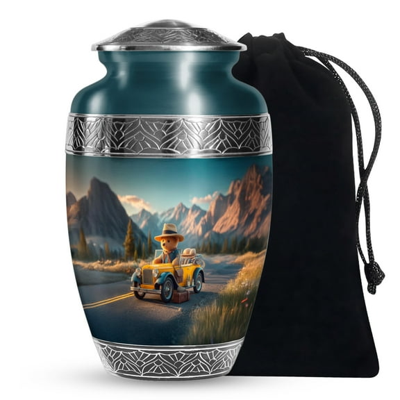 SABURIAL Teddy Bear Urn - Pefect Large Urns For Cremation - Burial Urn For Human Adult Ashes - Lovely Handmade Funeral Urns For Burial - 10 Inch Large With Velvet Bag