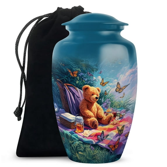 SABURIAL Teddy Bear Urn - Unique Funeral Urn - 10 Inch - Large with Velvet Bag - Ash Burials for Human Ashes - Memorial Ashes for Adult - Burial Urns for Mom & Dad