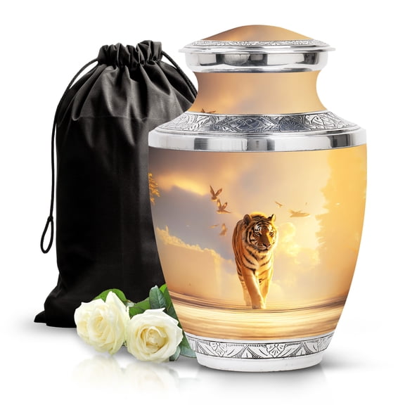 SABURIAL Tiger Urn - Decorative & Cremation Urns For Men & Women Adults - Burial & Memorial Urns For Mom & Dad Remains - Large Size Urn 10 Inch With Velvet Bag
