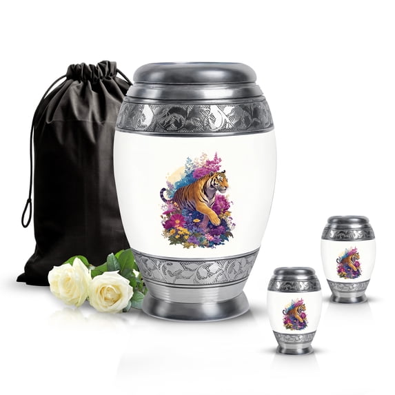 SABURIAL Tiger Urn - Small Funeral Urn For Women Ash - Large Cremation Urns - Combo Of 10 Inch & 3 Inch - Keepsake Urns For Ashes Adult Male