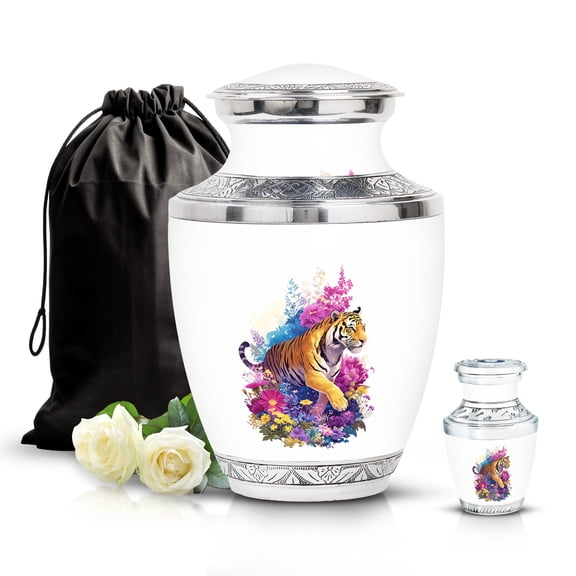 SABURIAL Tiger Urn - Small Memorial Urn - Mini Funeral & Burial Urns For Dad Ash - Keepsake Cremation Urns For Loved One Ash - Combo 2 - Large 10 Inch & Small 3 Inch Pack