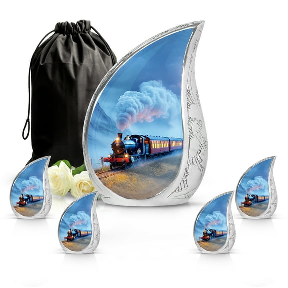 SABURIAL Train Urn - Beautiful Funeral Urn for Adult Men Ash - Lovely Cremation Urns for Dad Ashes - Small Keepsake Urns for Burial - Combo - 10 Inch Large & 3 Inch