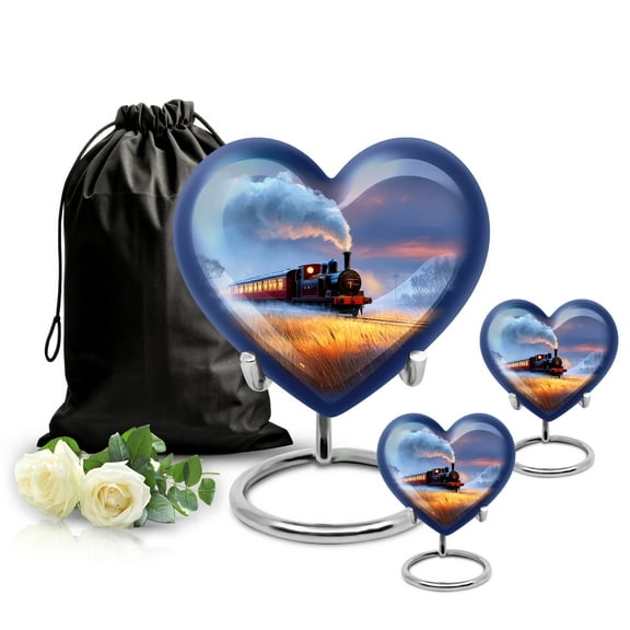 SABURIAL Train Urn - Burial Urn For Male & Female - Combo - 8 Inch Large With 3 Inch - Small Ashes Keepsake - Decorative Urns - Funeral Urns Adult Ash Man & Women