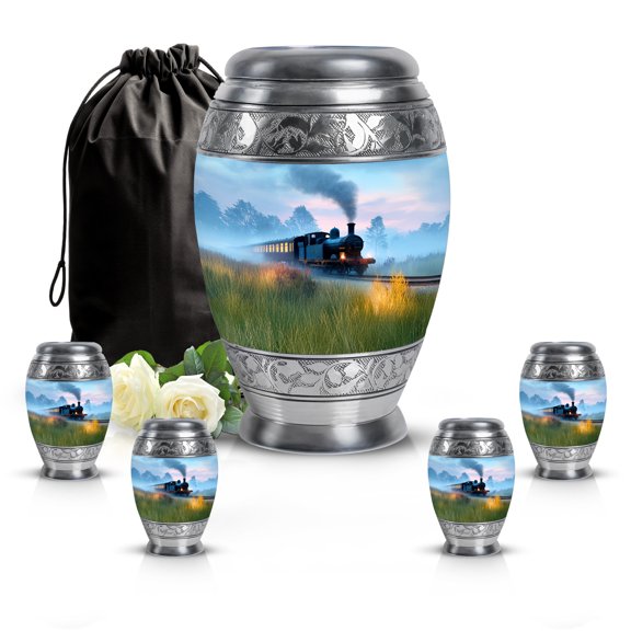 SABURIAL Train Urn - Cremation Urn Human Remains - Combo - 10 Inch Large With 3 Inch - Small Keepsake Urns - Memorial Ashes For Adult - Decorative Urns