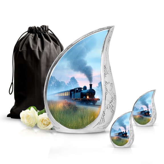 SABURIAL Train Urn - Mini Cremation Urns for Adult Ashes - Funeral Urn for Men Ash - Decorative Memorial Urns for Human Remains - Combo - 10 Inch Large & 3 Inch