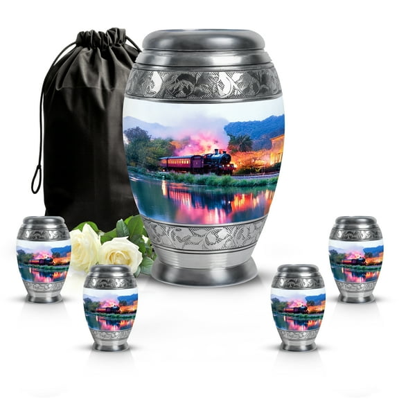 SABURIAL Train Urn - Small Keepsake Urn - Combo - 10 Inch Large With 3 Inch - Cremation Human Remains - Decorative Urns - Burial Urns For Human