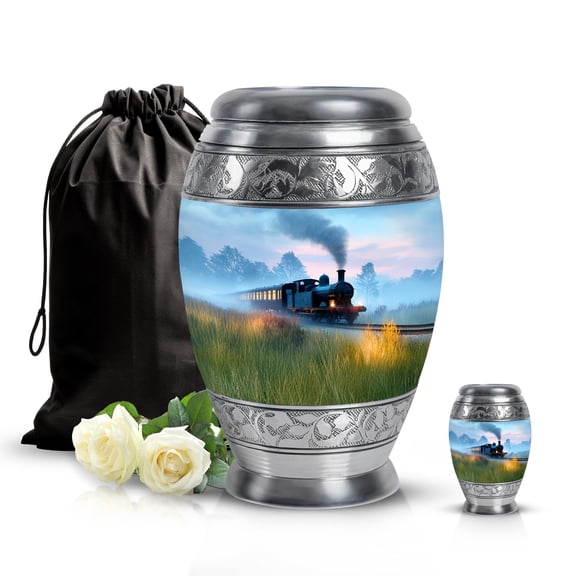 SABURIAL Train Urn - Small Keepsake Urn - Combo - 10 Inch Large With 3 Inch - Decorative Urns - Cremation Human Remains - Burial Urns For Human