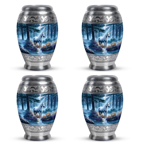 SABURIAL Unicorn Urn - Adult Small Cremation Urns For Human Ashes - Little Burial Urns For Male & Female Ash - Mini Urn For Ashes For Women - 3 Inch Set Of 4