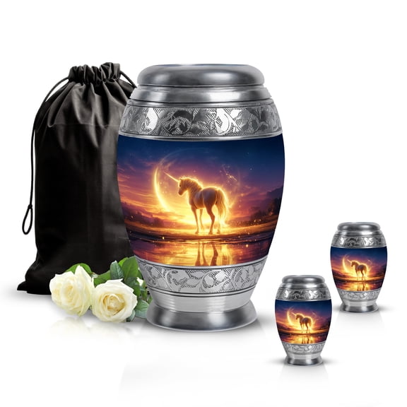 SABURIAL Unicorn Urn - Large Cremation Urns For Adult Female - Memorial Burial Urn - Mini Urns For Human Ashes Adult Male - Combo Of 10 Inch & 3 Inch