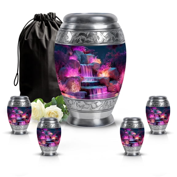 SABURIAL Waterfall Urn - Ashes Urns Human Remains - Combo - 10 Inch Large With 3 Inch - Burial Urns For Male & Female - Large Funeral Urn
