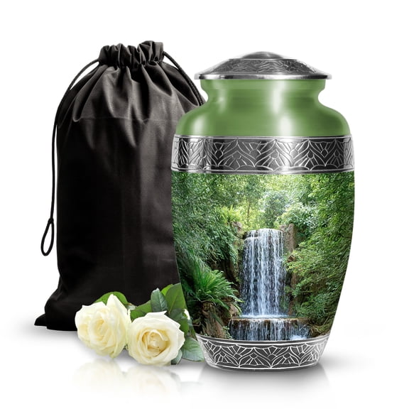 SABURIAL Waterfall Urn - Beautiful Funeral Burial Urn for Mom & Dad Ashes - Decorative Tribute Urns for Women & Men - 10 Inch - Large with Velvet Bag