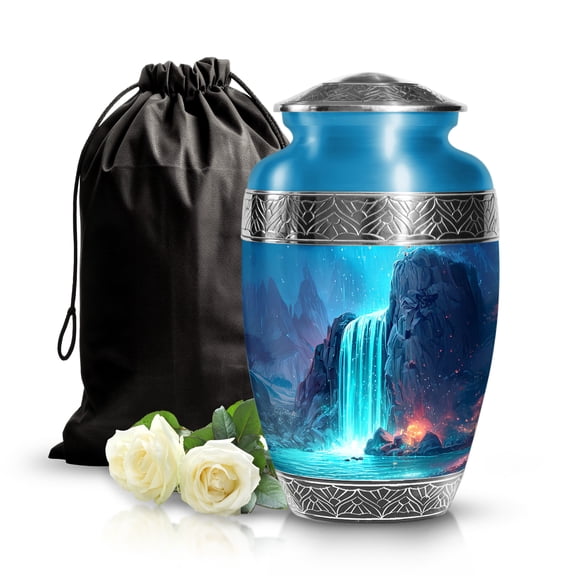 SABURIAL Waterfall Urn - Cremation Burial Urn for Wife Ashes - Beautiful Tribute Urns for Men & Women - Cremation Unique Funeral Urns - 10 Inch - Large with Velvet Bag
