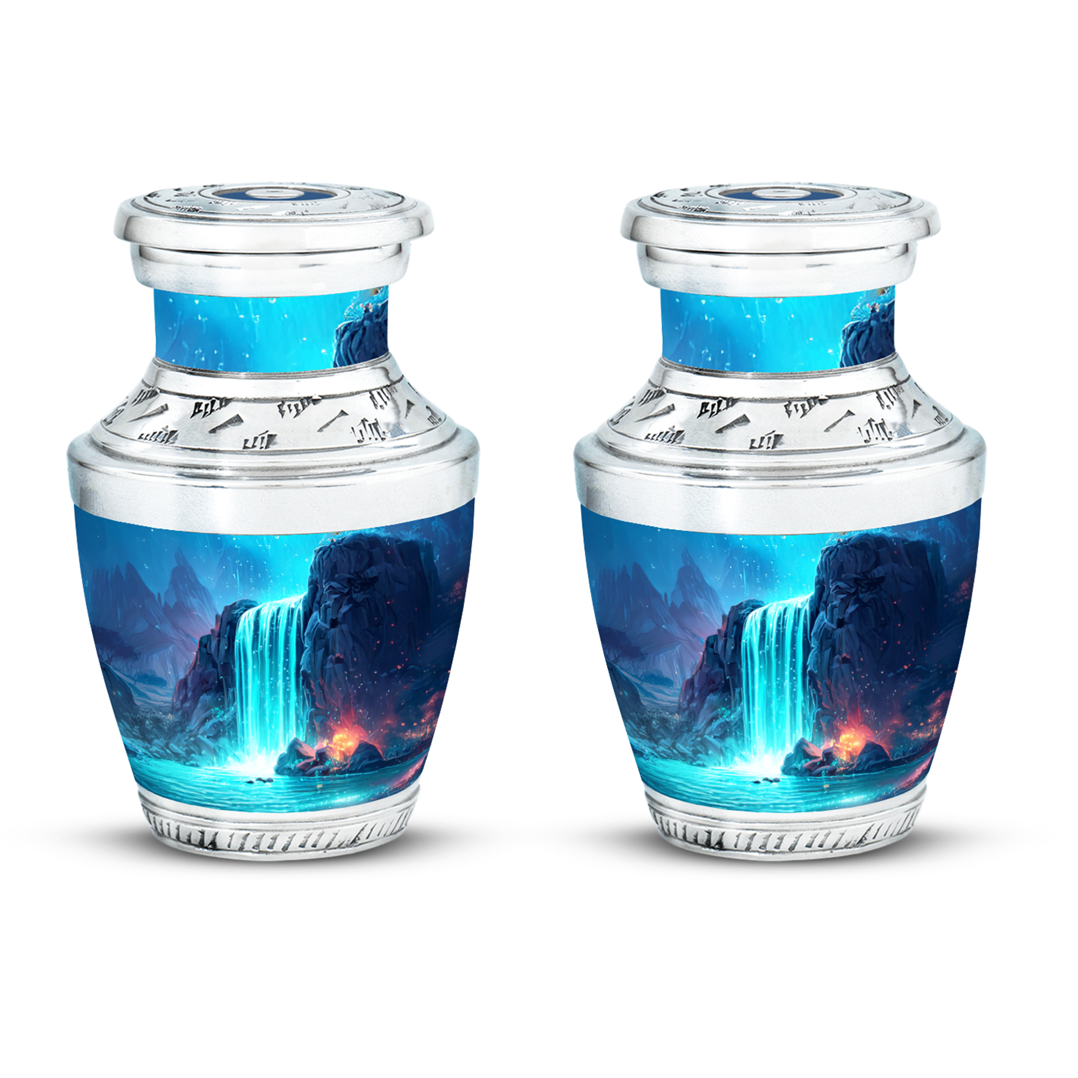 SABURIAL Waterfall Urn - Handcrafted Small Funeral Keepsake Urn for Dad - Memorial Urns for Human Ashes - Beautiful Cremation Urns for Human Ashes - 3 Inch - Pack of 2