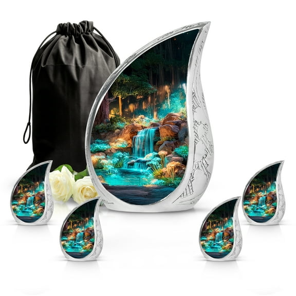 SABURIAL Waterfall Urn - Honor Your Loved One With Decorative Urn - Adult Urns For Human Ashes For Women - Large Cremation Urns For Ashes - Combo - 10 Inch Large & 3 Inch