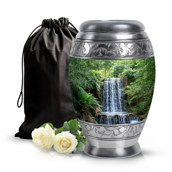SABURIAL Waterfall Urn - Large Urns For Human - 10 Inch - Large With Velvet Bag - Funeral Urns For Ashes - Ash Urn For Female & Male - Cremation Memorial